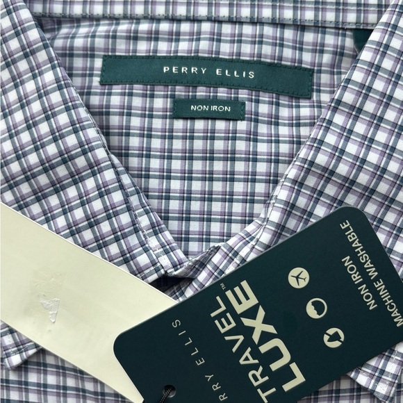 Perry Ellis Purple and White Casual Button Down Shirt - Picture 1 of 4